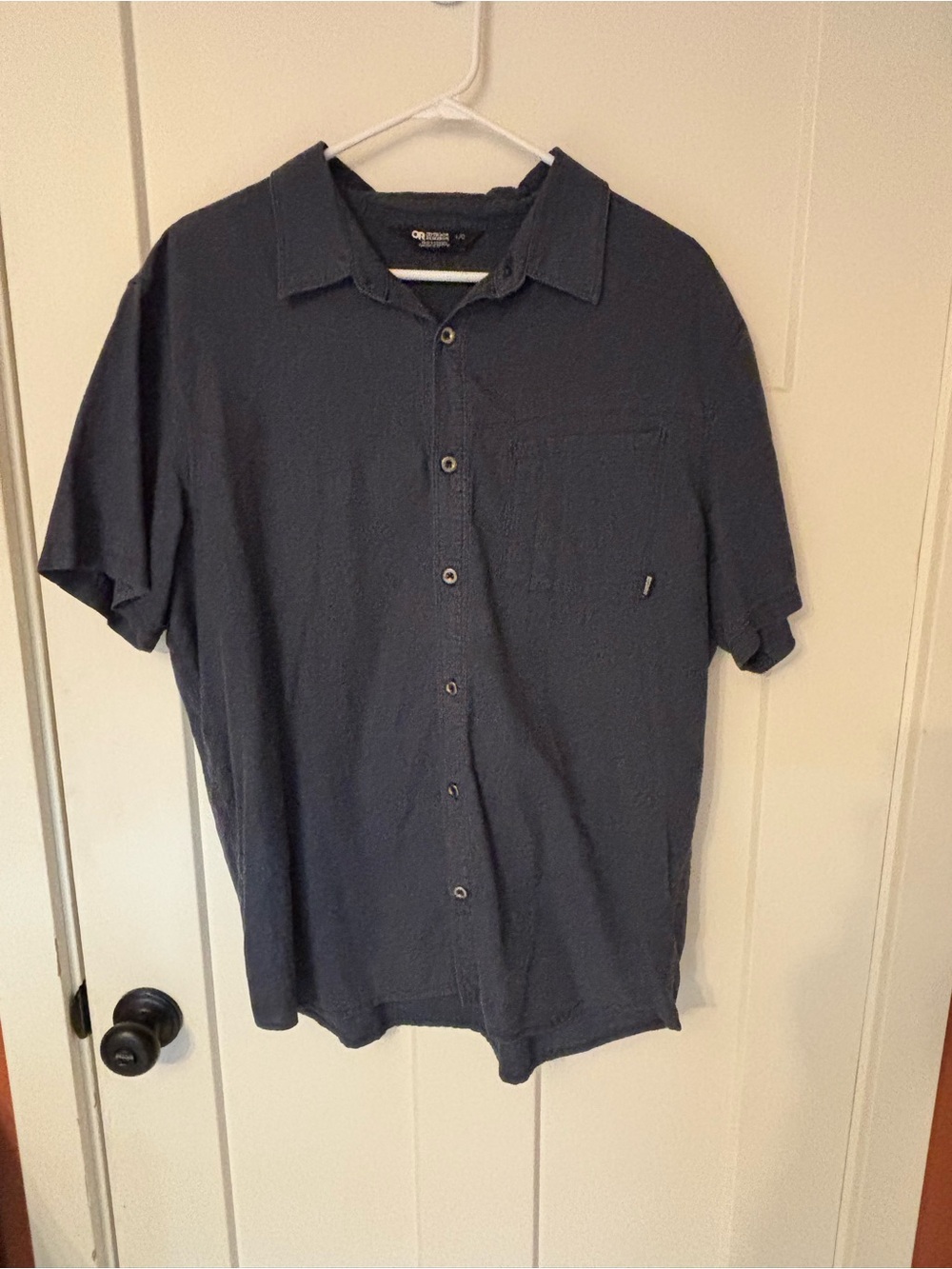 Outdoor Research Men's Short-Sleeve Button-Down Shirt in Navy Blue